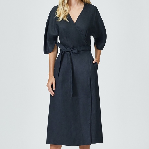EQUIPMENT Short Sleeve Frecia Linen Wrap Dress in Eclipse Size XS - Picture 1 of 5